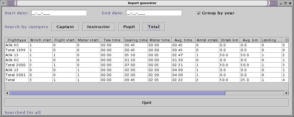 Rapporterings dialog